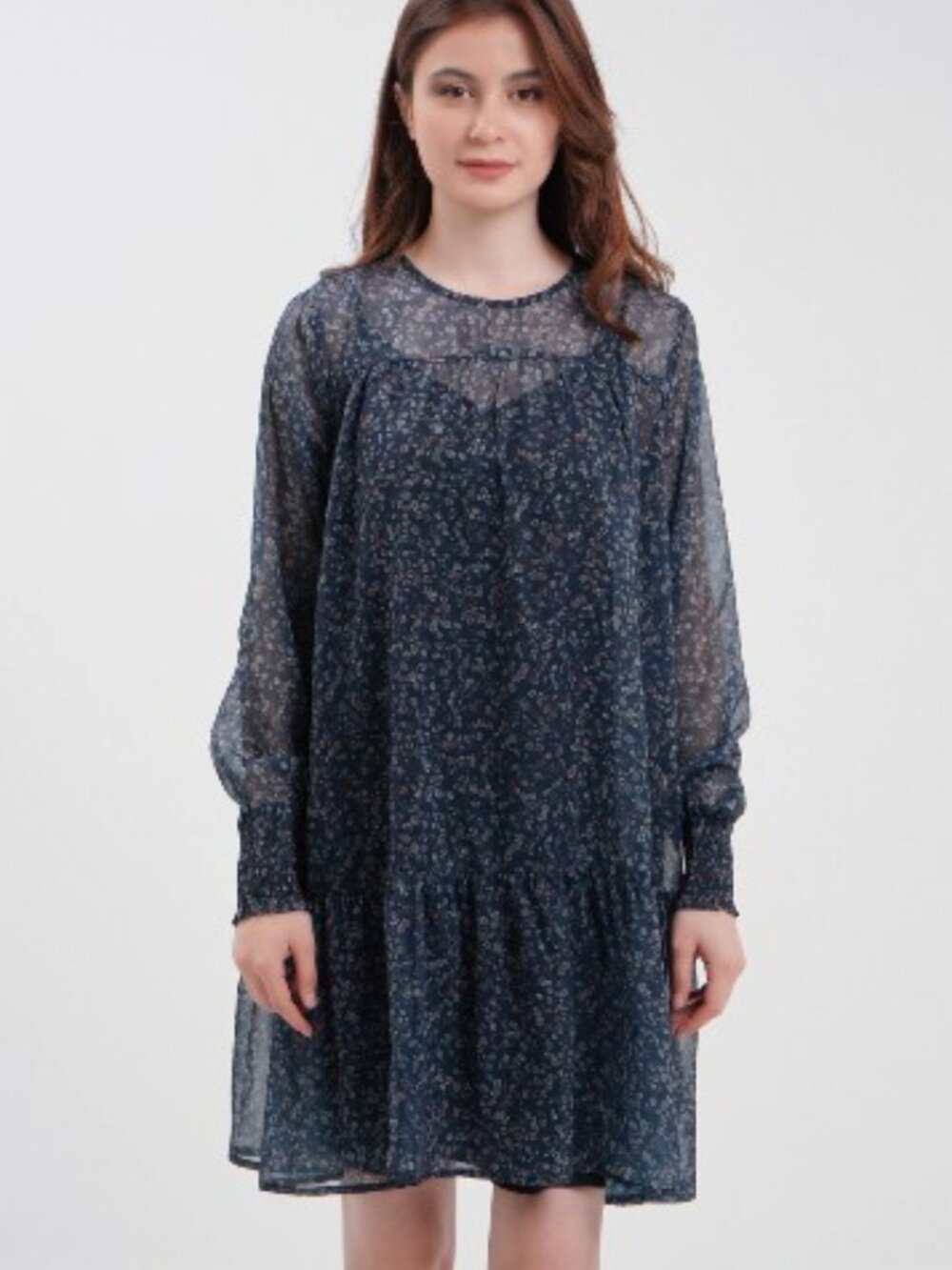 b.young - Long Sleeve Floral Tiered Dress with Slip
